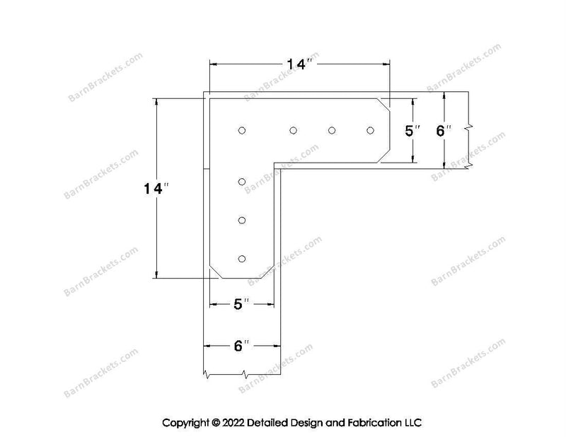 L shaped Brackets for 6 inch beams - Chamfered - Centered style holes - BarnBrackets.com