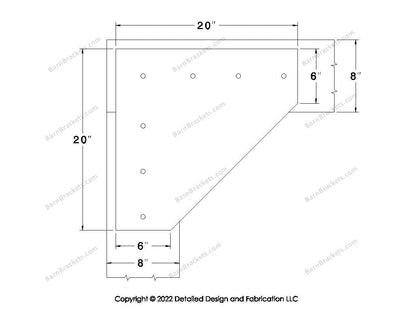 L style Gusset Brackets for 8 inch beams - Centered style holes - BarnBrackets.com