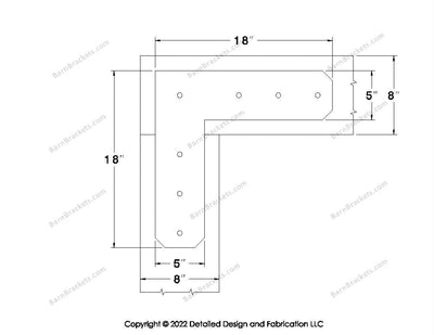 L shaped Brackets for 8 inch beams - Chamfered - Centered style holes - BarnBrackets.com