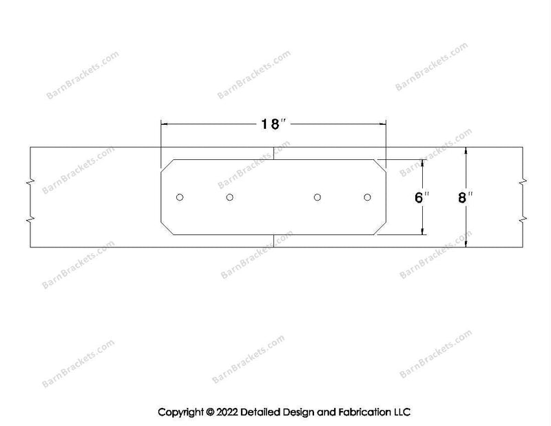 Union Brackets for 8 inch beams - Chamfered - Centered style holes - BarnBrackets.com