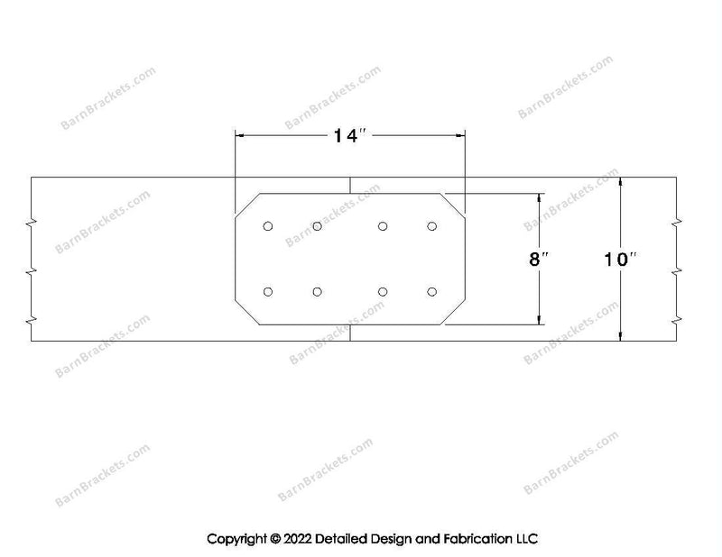 Union Brackets for 10 inch beams - Chamfered - Centered style holes - BarnBrackets.com