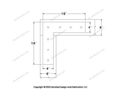 L shaped Brackets for 6 inch beams - Square - Centered style holes - BarnBrackets.com