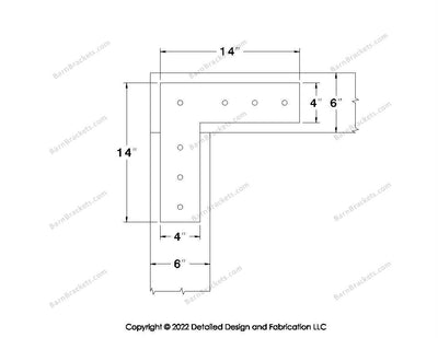 L shaped Brackets for 6 inch beams - Square - Centered style holes - BarnBrackets.com