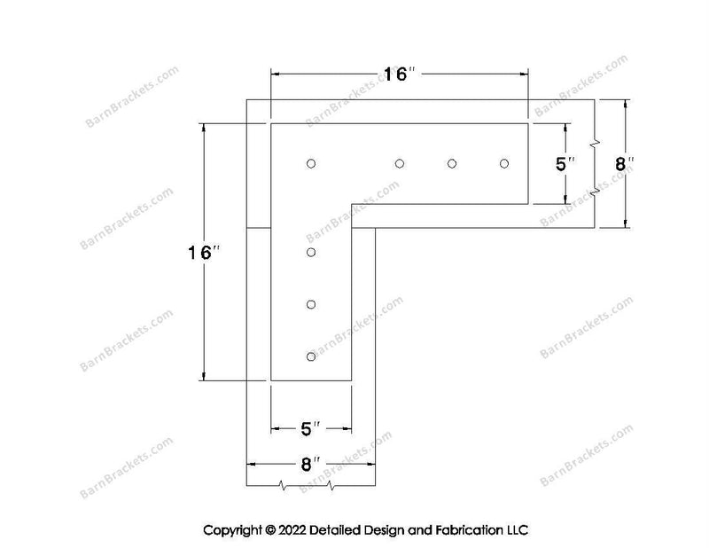 L shaped Brackets for 8 inch beams - Square - Centered style holes - BarnBrackets.com