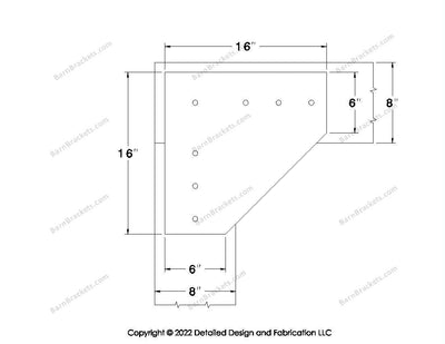 L style Gusset Brackets for 8 inch beams - Centered style holes - BarnBrackets.com