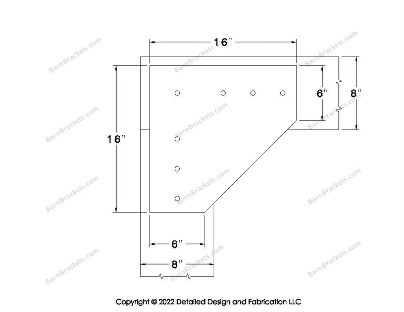 L style Gusset Brackets for 8 inch beams - Centered style holes - BarnBrackets.com