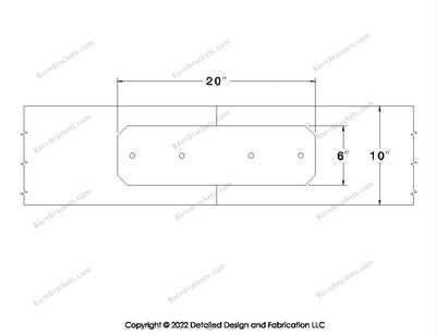 Union Brackets for 10 inch beams - Chamfered - Centered style holes - BarnBrackets.com