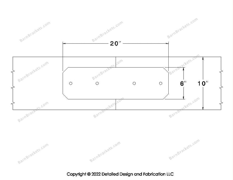 Union Brackets for 10 inch beams - Chamfered - Centered style holes - BarnBrackets.com