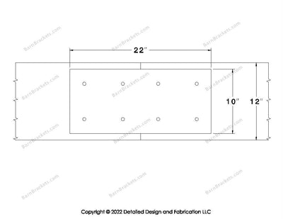 Union Brackets for 12 inch beams - Square - Centered style holes - BarnBrackets.com