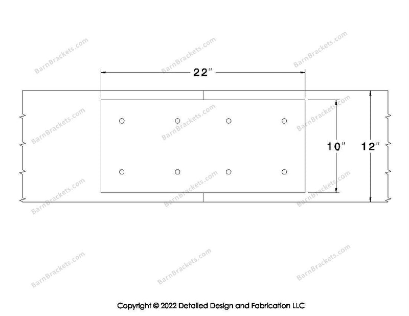 Union Brackets for 12 inch beams - Square - Centered style holes - BarnBrackets.com