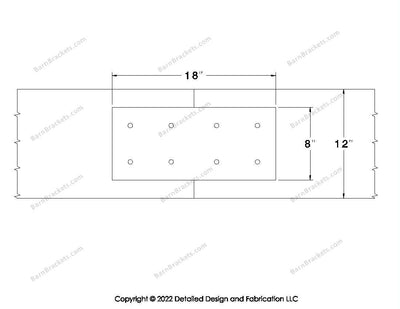 Union Brackets for 12 inch beams - Square - Centered style holes - BarnBrackets.com