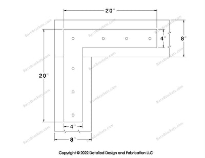 L shaped Brackets for 8 inch beams - Square - Centered style holes - BarnBrackets.com