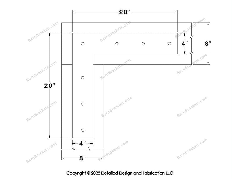 L shaped Brackets for 8 inch beams - Square - Centered style holes - BarnBrackets.com