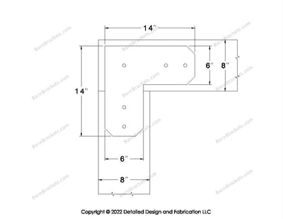 L shaped Brackets for 8 inch beams - Chamfered - Centered style holes - BarnBrackets.com