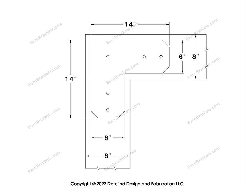 L shaped Brackets for 8 inch beams - Chamfered - Centered style holes - BarnBrackets.com