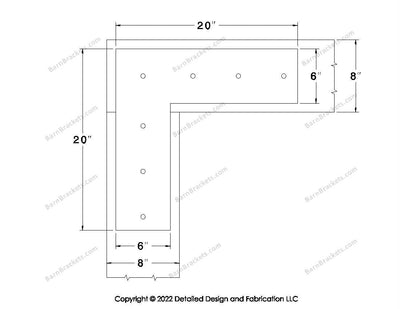 L shaped Brackets for 8 inch beams - Square - Centered style holes - BarnBrackets.com