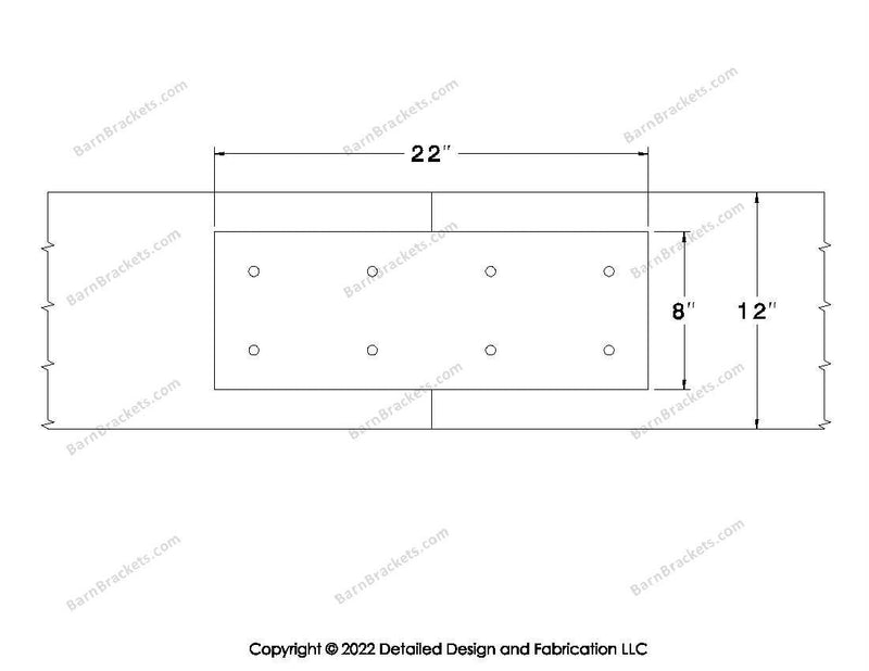 Union Brackets for 12 inch beams - Square - Centered style holes - BarnBrackets.com