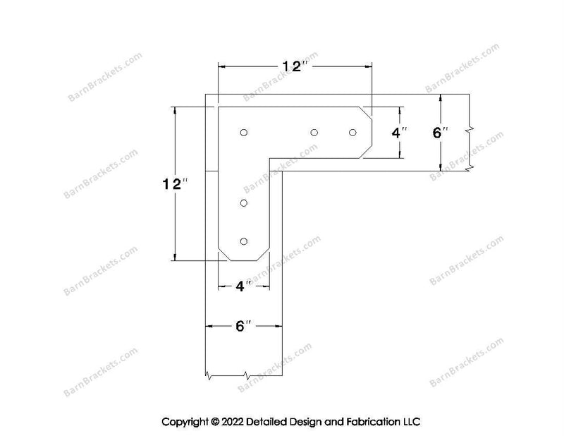 L shaped Brackets for 6 inch beams - Chamfered - Centered style holes - BarnBrackets.com