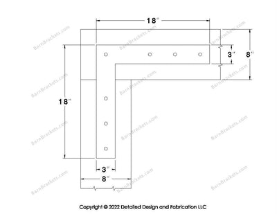 L shaped Brackets for 8 inch beams - Square - Centered style holes - BarnBrackets.com