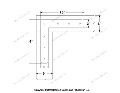 L shaped Brackets for 6 inch beams - Chamfered - Centered style holes - BarnBrackets.com