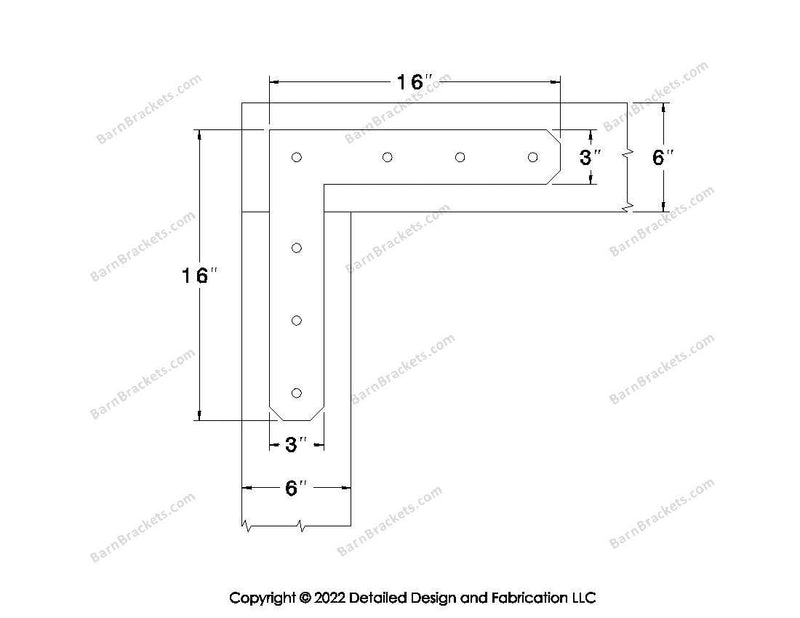 L shaped Brackets for 6 inch beams - Chamfered - Centered style holes - BarnBrackets.com