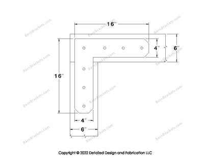 L shaped Brackets for 6 inch beams - Chamfered - Centered style holes - BarnBrackets.com