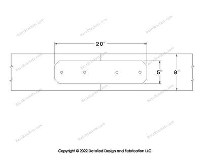 Union Brackets for 8 inch beams - Chamfered - Centered style holes - BarnBrackets.com