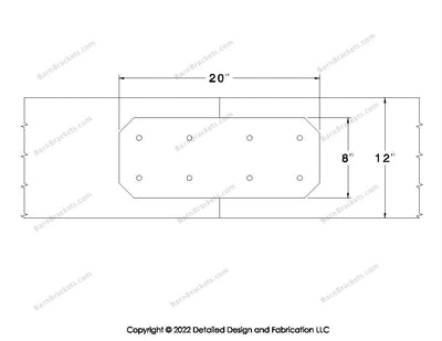 Union Brackets for 12 inch beams - Chamfered - Centered style holes - BarnBrackets.com