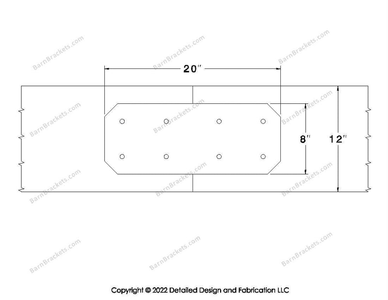 Union Brackets for 12 inch beams - Chamfered - Centered style holes - BarnBrackets.com