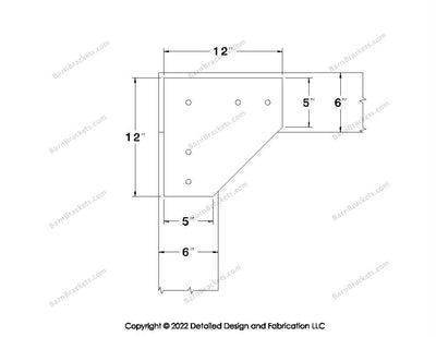 L Shaped Gusset Brackets for 6 inch beams  - Centered style holes - BarnBrackets.com