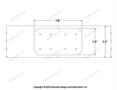 Union Brackets for 12 inch beams - Chamfered - Centered style holes - BarnBrackets.com