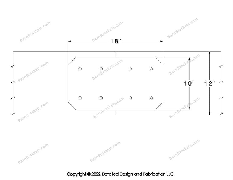 Union Brackets for 12 inch beams - Chamfered - Centered style holes - BarnBrackets.com