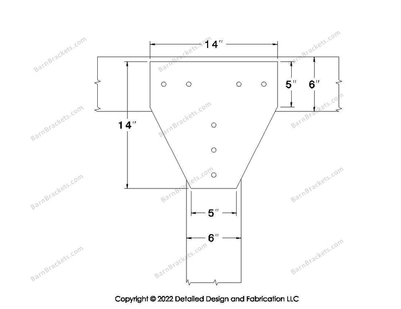 T style Gusset Brackets for 6 inch beams - Centered style holes - BarnBrackets.com