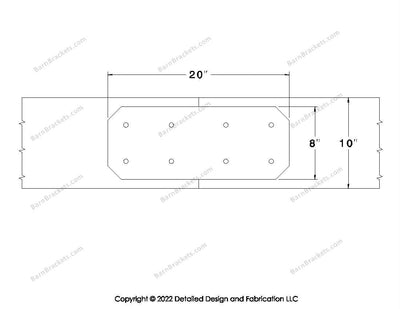 Union Brackets for 10 inch beams - Chamfered - Centered style holes - BarnBrackets.com