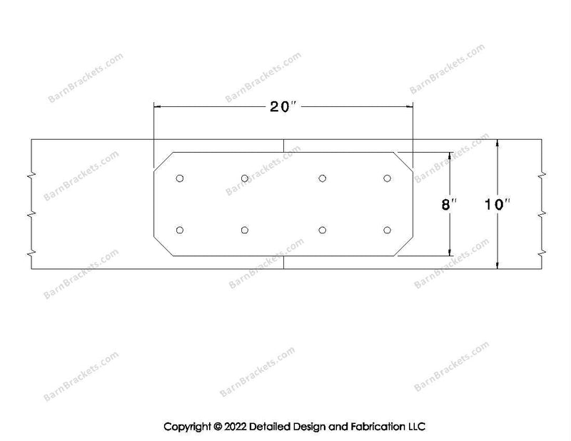 Union Brackets for 10 inch beams - Chamfered - Centered style holes - BarnBrackets.com