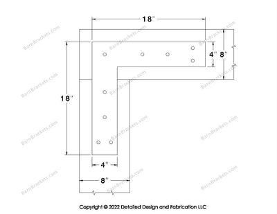 L shaped Brackets for 8 inch beams - Square - Triangular style holes - BarnBrackets.com