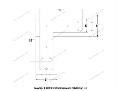 L shaped Brackets for 8 inch beams - Chamfered - Triangular style holes - BarnBrackets.com