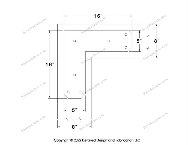 L shaped Brackets for 8 inch beams - Chamfered - Triangular style holes - BarnBrackets.com