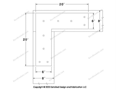 L shaped Brackets for 8 inch beams - Square - Triangular style holes - BarnBrackets.com