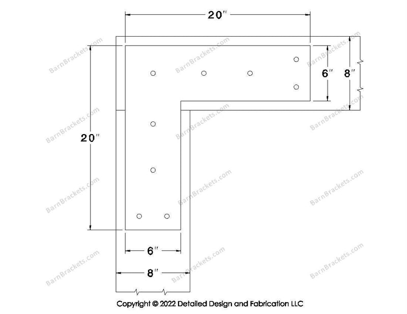 L shaped Brackets for 8 inch beams - Square - Triangular style holes - BarnBrackets.com