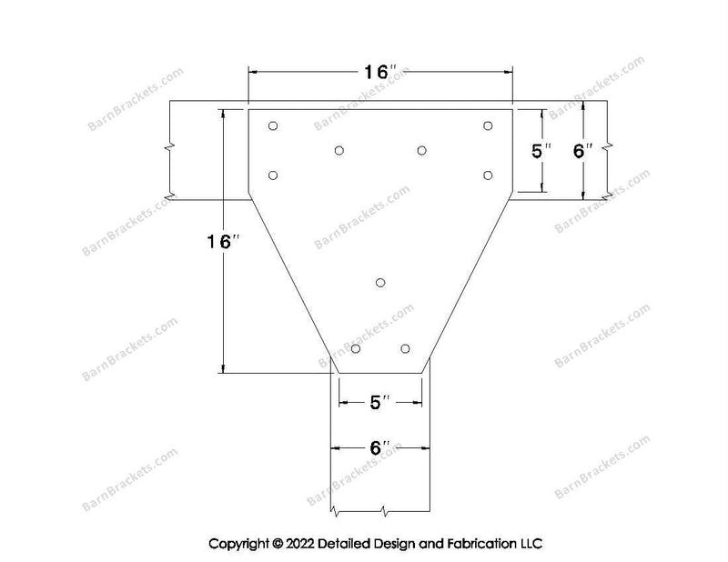 T style Gusset Brackets for 6 inch beams - Triangular style holes - BarnBrackets.com