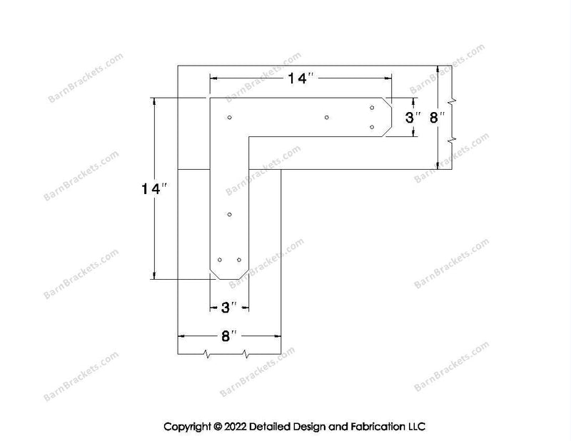 L shaped Brackets for 8 inch beams - Chamfered - Triangular style holes - BarnBrackets.com