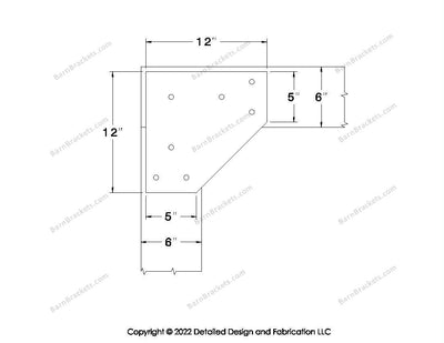 L style Gusset Brackets for 6 inch beams  - Triangular style holes - BarnBrackets.com