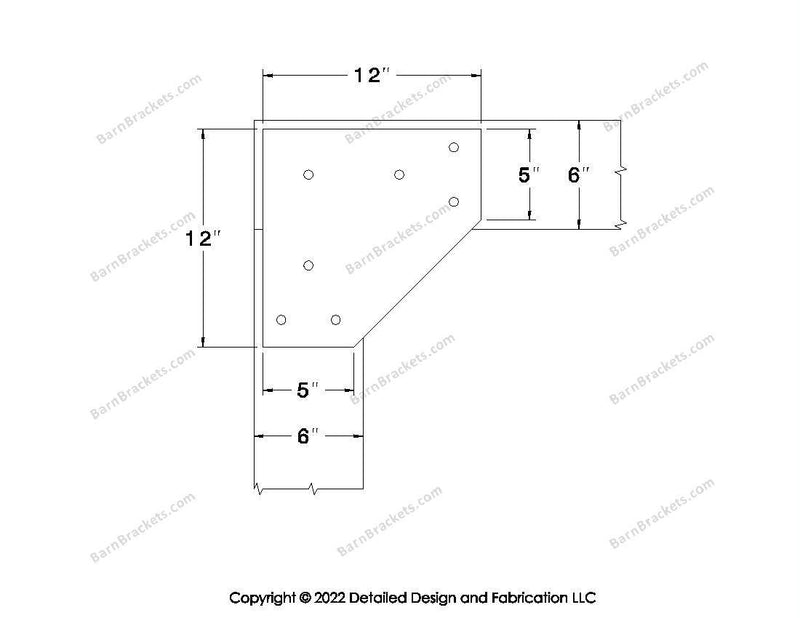 L style Gusset Brackets for 6 inch beams  - Triangular style holes - BarnBrackets.com