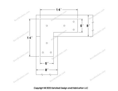 L shaped Brackets for 8 inch beams - Square - Triangular style holes - BarnBrackets.com