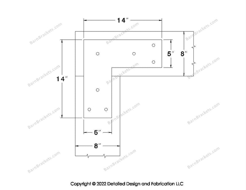 L shaped Brackets for 8 inch beams - Square - Triangular style holes - BarnBrackets.com