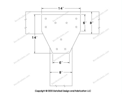 T style Gusset Brackets for 8 inch beams - Triangular style holes - BarnBrackets.com