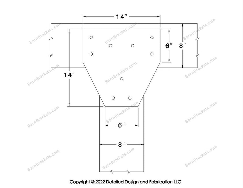 T style Gusset Brackets for 8 inch beams - Triangular style holes - BarnBrackets.com