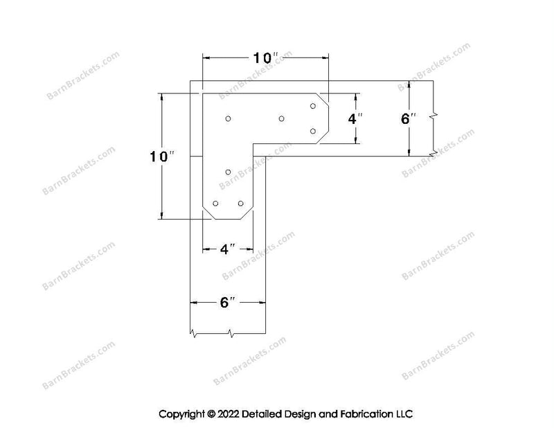 L shaped Brackets for 6 inch beams - Chamfered - Triangular style holes - BarnBrackets.com