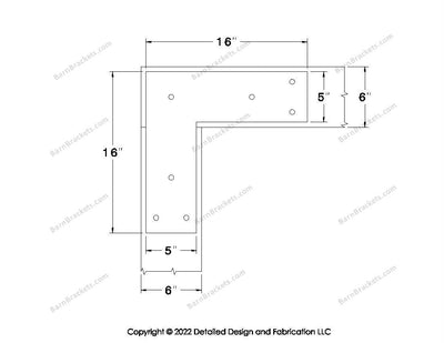 L shaped Brackets for 6 inch beams - Square - Triangular style holes - BarnBrackets.com